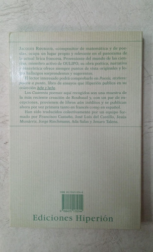 Cuarenta Poemas - Jacques Roubaud - Bilingue Frances Español (Usado)
