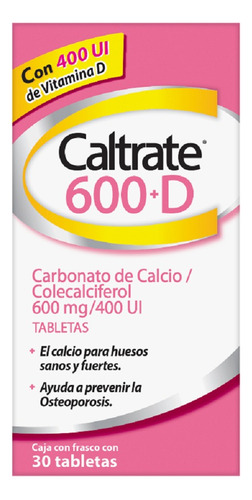 Suplemento Caltrate 600+d Calcio Y Vitamina D X30 Tabletas Sabor Sin sabor