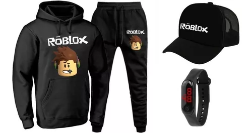 Conjunto Roblox Blusa Calça Moletom Game Roblox Boné+relogio