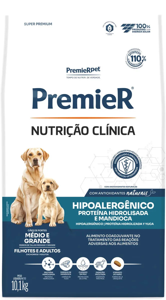 Ração Premier Hipoalergênica Cães Médios/Grandes Sabor Mandioca 10.1 kg