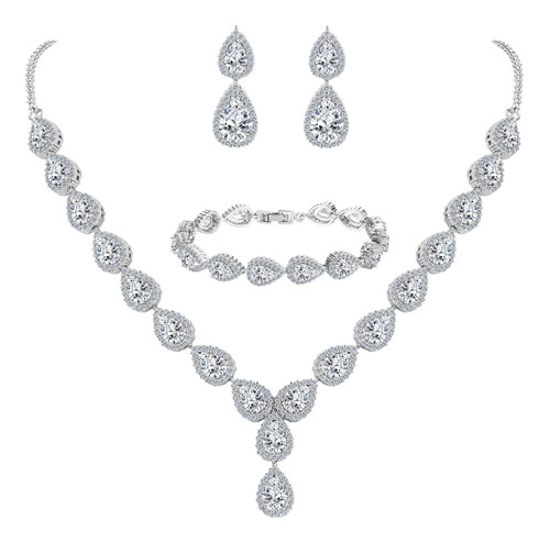 Brilove Women's Wedding Bridal Jewelry Set Y-necklace Tennis