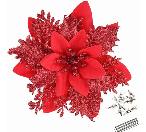 30 Flores Artificiales De Nochebuena Rojas De 14 Cm Para Nav