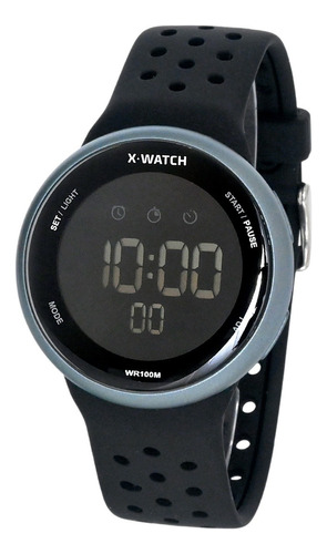 Relógio X-watch Masculino Digital Esportivo Xmppd485w Nota Correia Preto Bisel Grafite Fundo Preto Negativo
