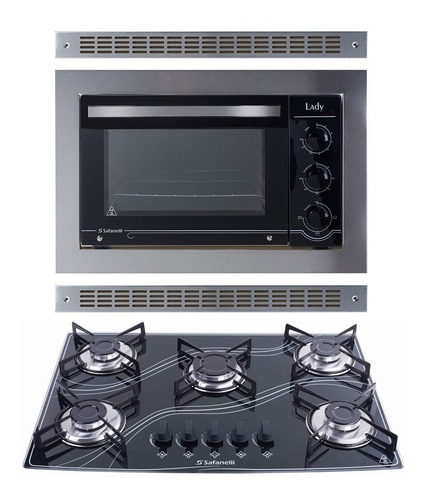 Imagem 1 de 10 de Kit Forno De Embutir 45l + Cooktop 5 Bocas Preto Safanelli