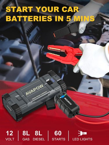 Batería De Coche Jump Starter Avapow A28 3000a Peak 12 V Lit