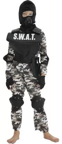 Disfraz de comando de SWAT para niños, M, Negro