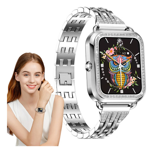 Diamante Smartwatch Mujer Reloj Inteligente Bluetoothllamada Caja Plateado