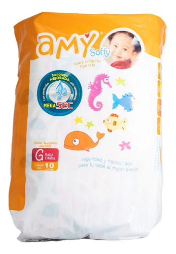 Imagen 1 de 1 de Pañales Para Bebé Amy Softy Tamaño G X 10 Unid