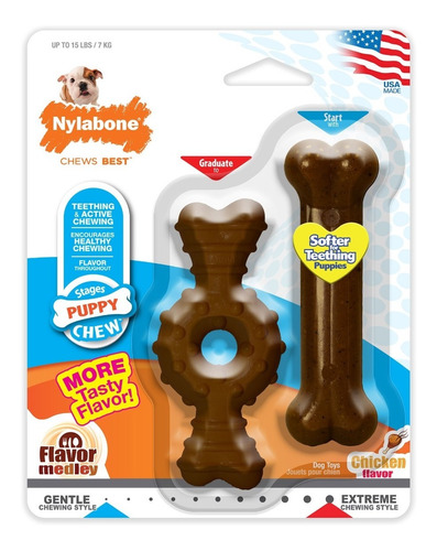 Nylabone Juguete Para Perros Cachorros Pack De 2 Huesos 7 Kg