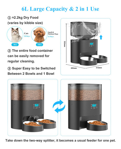 Comedero Automático Para Gatos Honeyguaridan, 6 Litros, Para