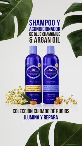 Imagen 2 de 6 de Hask Shampoo Blue Chamomile & Argan Oil 355 Ml