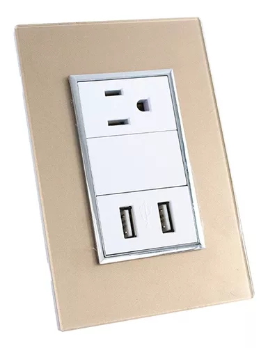 Placa Contacto Enchufe Con Doble Puerto Usb Pared Champagne