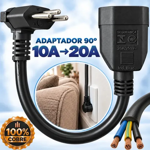 Adaptador De Tomada Fêmea 20a 3p Para Macho 10a 3p 90 Graus Bivolt Two Lef LEF 4