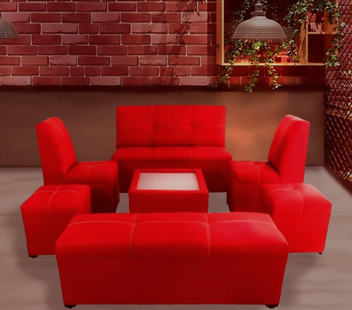 Sala Lounge Minimalista Moderna Puff Sillones Color Blanco