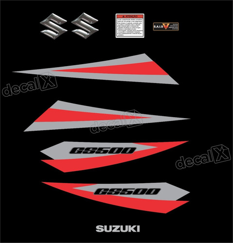 Kit Adesivo Emblema Compatível Com Suzuki Gs500 Preta Gs503