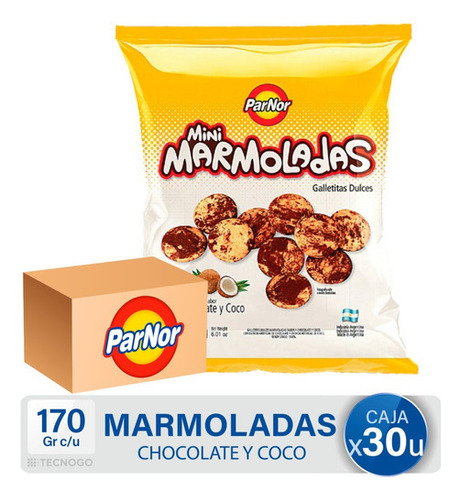 Caja Galletitas Mini Marmoladas Parnor Chocolate Y Coco Pack