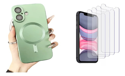 Funda Para Iphone 16 Magsafe + Vidrio Templado Verde Iphone 16