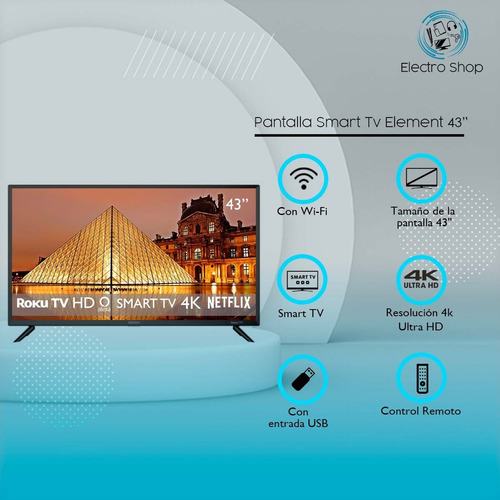 Pantalla Smart Tv Element 43 Led 4k 60hz Uhd Roku E4aa43r