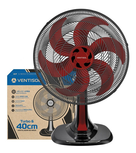 Ventilador Osc Mesa Turbo 40cm 110v Vermelho Ventisol Cor da estrutura Preto 127V