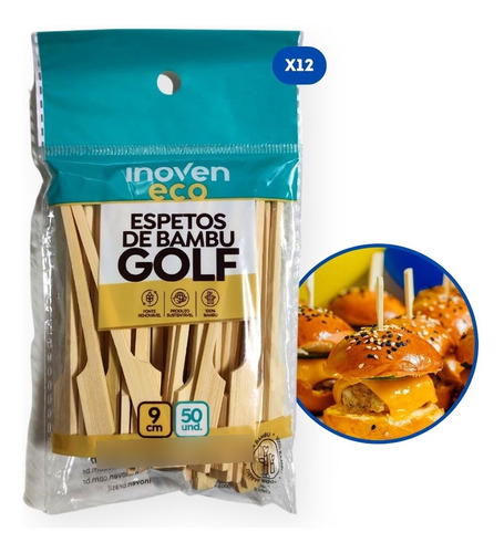 Kit 600un Espetos De Bambu 9cm Golf P/ Lanche Eco Inoven