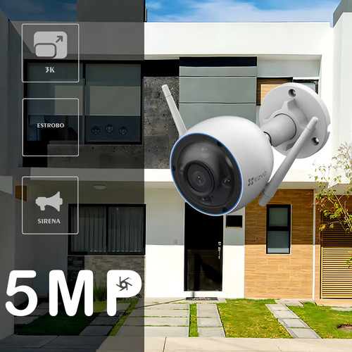 Camara Ezviz Bala Wifi 5mp Cs-h3-3k Colorvu Sirena Con Memoria Microsd De 64gb