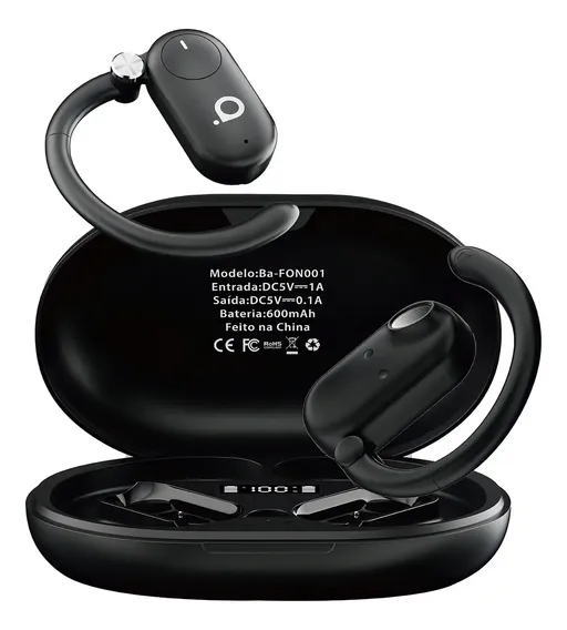 Fone De Ouvido Sem Fio, Bluetooth 5.4, Ows Esportivo, Estéreo Hi-fi, Enc(chamada Hd Bluetooth), Bateria De 30 Horas De Duração, 100h Standby, Tws Corrida Ciclismo, Basike Ba-fon001, Cor Preto