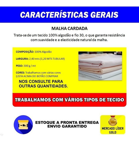 3 Metros Malha Cardada Artesanato 100% Algodão