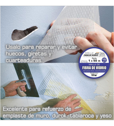 Malla De Fibra De Vidrio En Rollo, Sin Adhesivo, 1 X 50 Mts