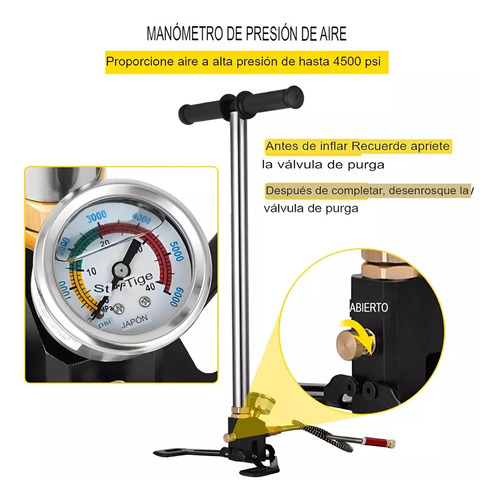 Bombin Pcp 4500 Psi 3 Etapas Pistón Color Negro Roro Bombin Rifle Pcp Con Manometro