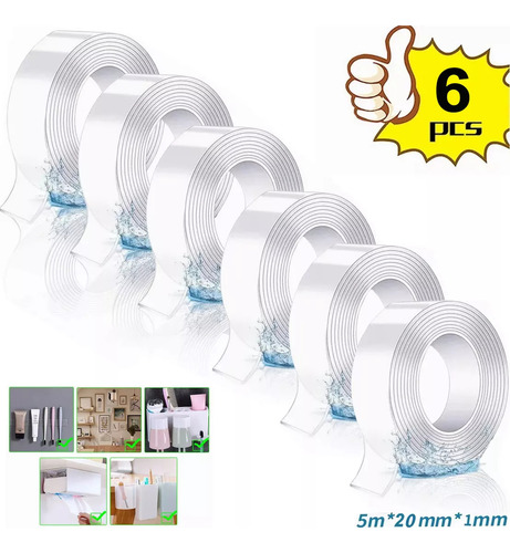 Fita Nano Reutilizável, 6 Rolos De Fita Adesiva Nano 5m .