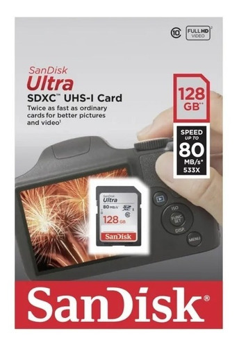 Memoria Sd Sandisk 128 Gb Clase 10 80mb/s