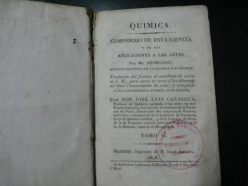 Mercurio Peruano: Libro Quimica 1828 T2 Tapa Cuero L102