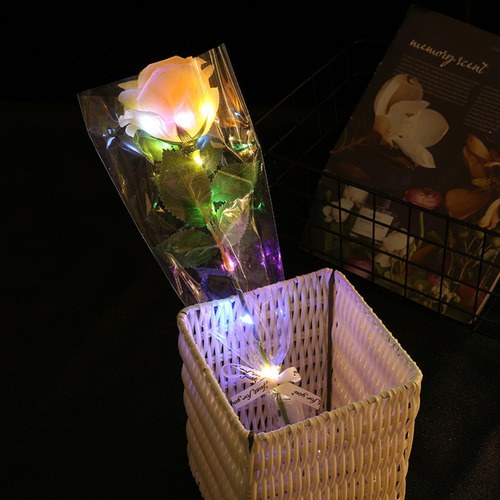 Rosa Artificial Led, Paquete De 4 Flores Brillantes, Regalo