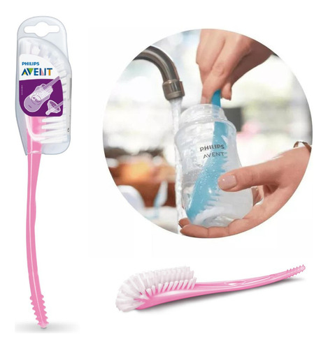 Escova Philips Avent Para Lavagem De Mamadeira Cor Rosa, Escova de limpeza de mamadeira, Escova mamadeira