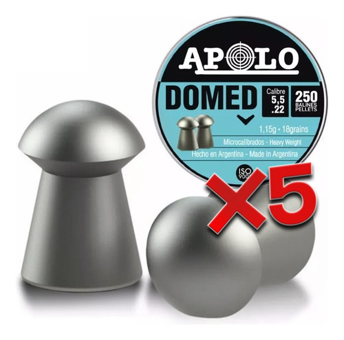Balines Apolo Domed X250 5.5 Mm - 18 Gr Combo X5 