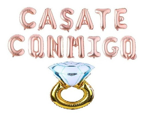 Globo Letras Casate Conmigo Metálico 40cm Anillo Compromiso