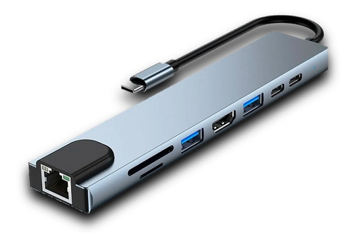 Adaptador de hub tipo C 8 en 1 con salida USB Hdmi para portátil