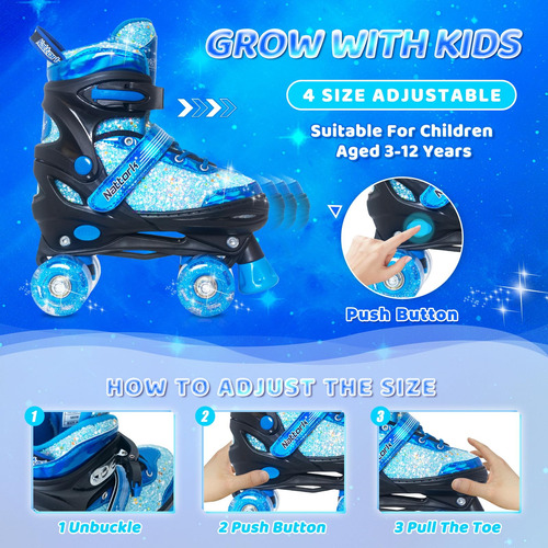 Patines Nattork Para Niños Ajuste Tamaño Ruedas Iluminadas Talle De Los Patines 0 Mm Azul Starsky