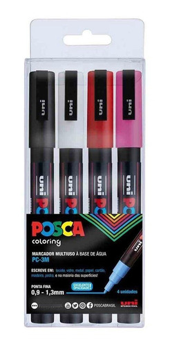 Caneta Posca Pc - 3m 4 Cores Marcador Artístico Uniball