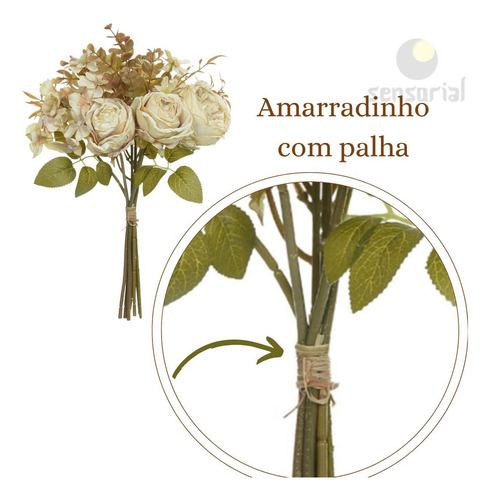 Ramalhete Buquê Rosa Artificial Flores Estilo Desidratada Cor Creme