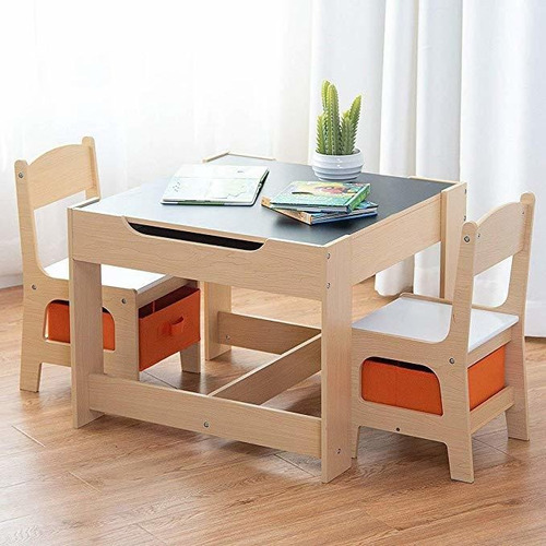 Costzon Tabla Niños Y 2 Sillas Set, 3 En 1 Madera Muebles Me