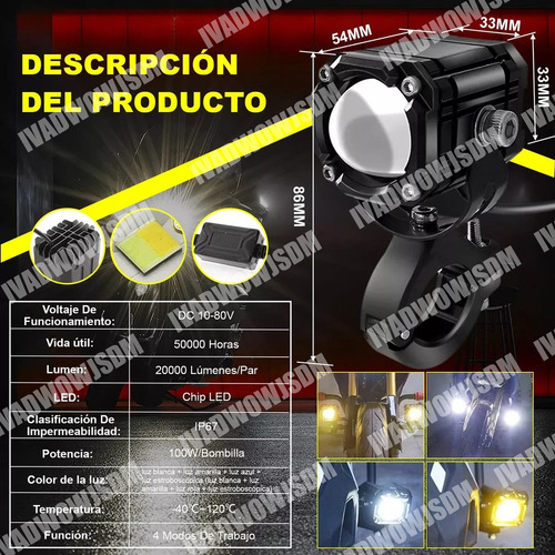 N 2 Faros Luces Led Auxiliares 4 Modos Lupa Moto+interruptor
