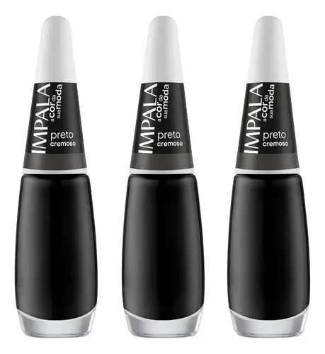 Esmalte Impala Preto Cremoso Esmaltes 3 Unidades Manicure Preto