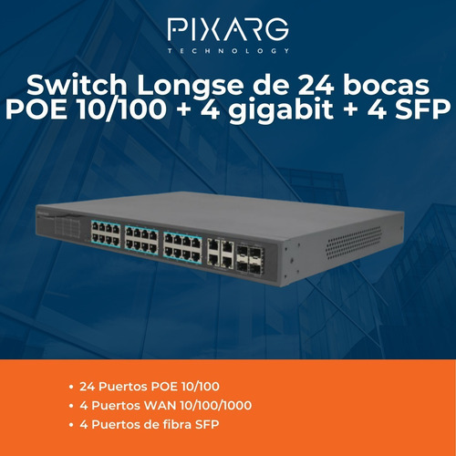 Imagen 2 de 9 de Switch 24 Bocas Longse Poe 10/100 + 4 Gigabit + 4 Sfp
