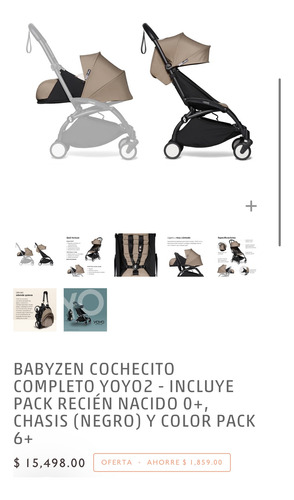 Babyzen Carriola Yoyo2 Chasis Negro Y Color Pack 6+(gris) Gris Blanco (Usado)