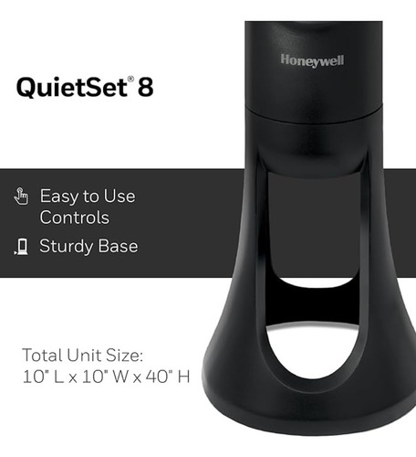 Ventilador De Torre Honeywell Quietset - Diseño Elegante 25.4 Cm Negro Negro Plástico