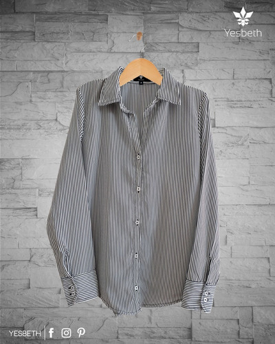 Blusa Camisa Slim Fit Blanca Rayada Negra Yesbeth Tiendas Pl