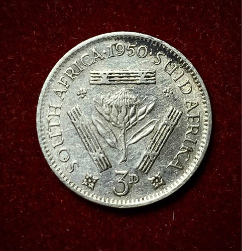 Moneda 3 Peniques Sudafrica 1950 Km 35.1 Plata 0.800 Jorge 6