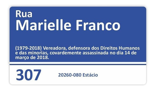 Placa Marielle Franco Rio De Janeiro Brasil 50 X 28cm
