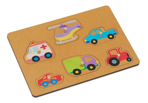 Imagen 2 de 5 de Juego Encastre Madera Con Agarre Didácticos Infantil Niños Color Autos